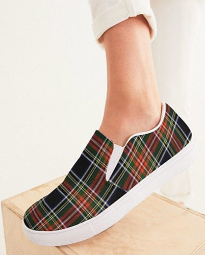 Stewart Black Tartan Plaid Slip On Canvas Shoes