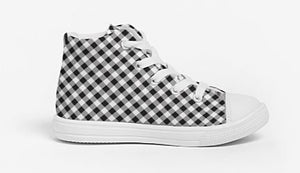 Kids High Top Canvas Black and White Gingham Sneakers