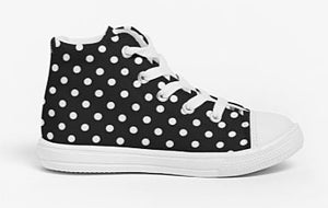 Kids High Top Canvas Black and White Polka Dot Sneakers