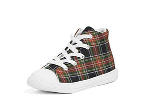 Kids High Top Stewart Canvas Black Tartan Sneakers