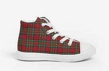 Load image into Gallery viewer, Kids High Top Canvas Royal Stewart Red Tartan Sneakers