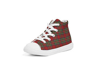 Kids High Top Canvas Royal Stewart Red Tartan Sneakers