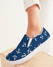 Load image into Gallery viewer, Navy and White Anchor Slip On Canvas Shoes