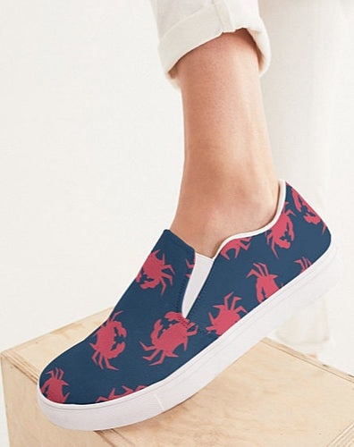 Navy and Red Crab Slip On Canvas Shoes