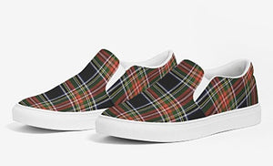 Stewart Black Tartan Plaid Slip On Canvas Shoes