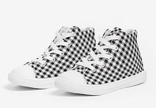Load image into Gallery viewer, Kids High Top Canvas Black and White Gingham Sneakers