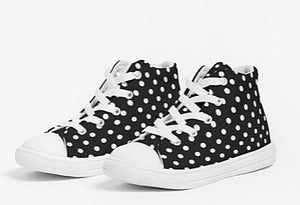 Kids High Top Canvas Black and White Polka Dot Sneakers