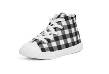 Load image into Gallery viewer, Kids High Top Canvas Black and White Buffalo Plaid Sneakers
