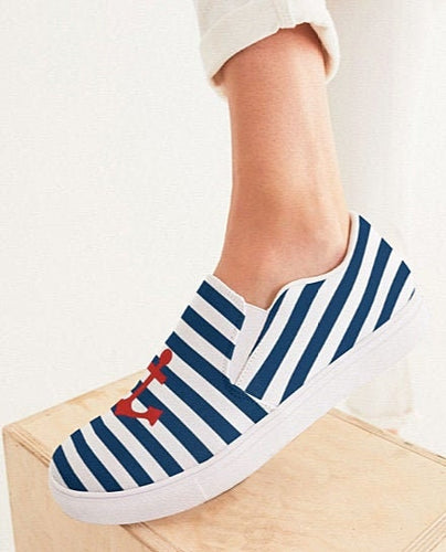 Navy Stripes and Anchor Slip On Canvas Shoes