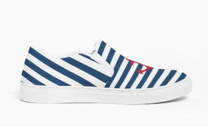 Navy Stripes and Anchor Slip On Canvas Shoes