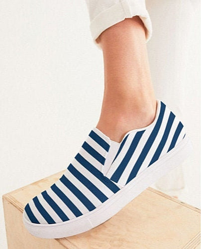 Navy Striped Slip On Canvas Shoes