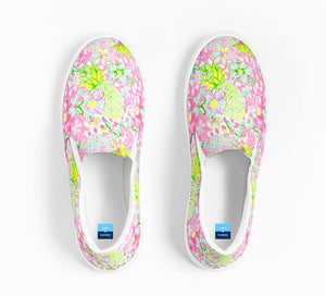 Lilly-Style Pineapple Pink and Green Slip On Canvas Shoes