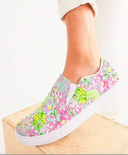 Lilly-Style Pineapple Pink and Green Slip On Canvas Shoes