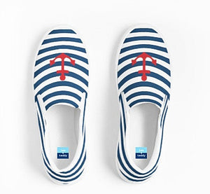 Navy Stripes and Anchor Slip On Canvas Shoes