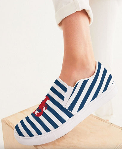 Navy Stripes and Lobster Slip On Canvas Shoes