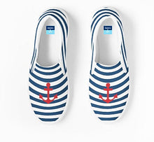 Load image into Gallery viewer, Navy Stripes and Anchor Slip On Canvas Shoes