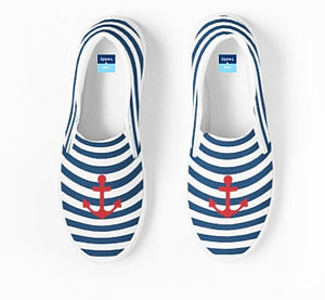 Navy Stripes and Anchor Slip On Canvas Shoes