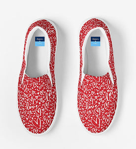 Red Hearts and Love Slip On Canvas Shoes