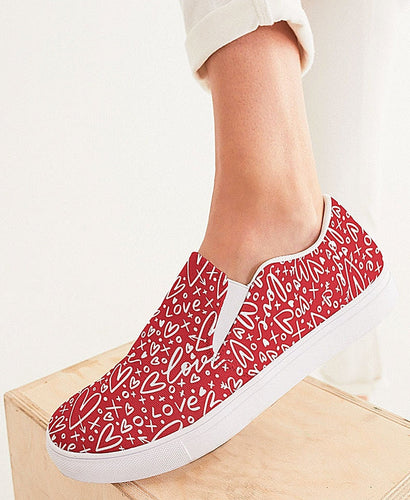 Red Hearts and Love Slip On Canvas Shoes